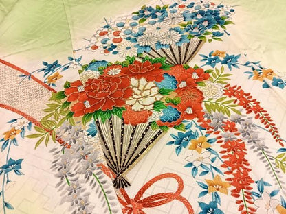 平和屋着物■豪華振袖　駒刺繍　扇面花文　暈し染め　金彩　正絹　逸品　BAAY8769hj