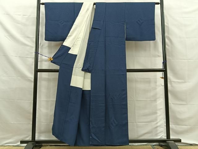 平和屋着物■上質な色無地　花地紋　青褐色　正絹　逸品　BAAY8772hj