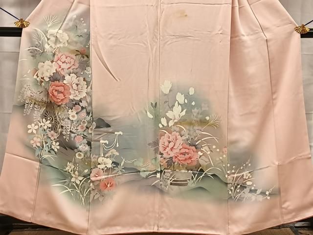 平和屋着物■訪問着　刺繍　花車文　暈し染め　金彩　正絹　逸品　BAAY8773hj