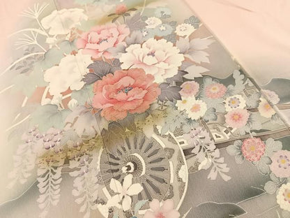 平和屋着物■訪問着　刺繍　花車文　暈し染め　金彩　正絹　逸品　BAAY8773hj