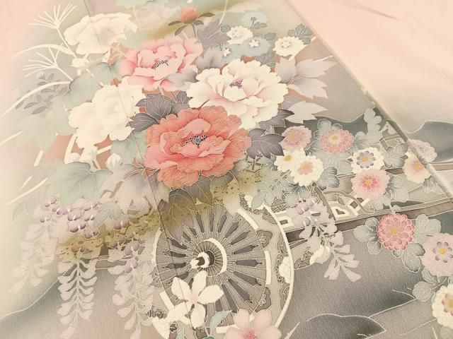 平和屋着物■訪問着　刺繍　花車文　暈し染め　金彩　正絹　逸品　BAAY8773hj