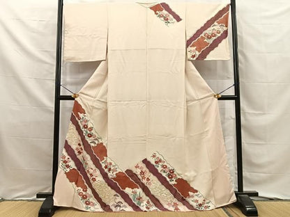 平和屋着物■訪問着　刺繍　流水草花文　金彩　正絹　逸品　未使用　BAAY8774hj