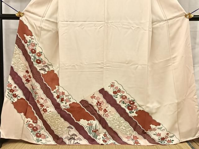 平和屋着物■訪問着　刺繍　流水草花文　金彩　正絹　逸品　未使用　BAAY8774hj
