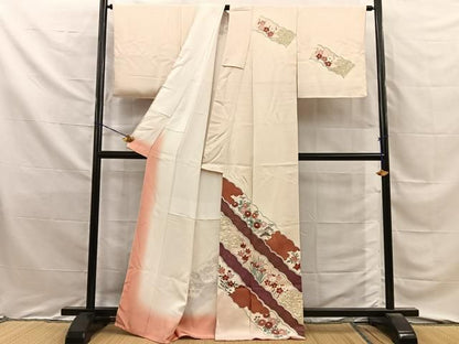 平和屋着物■訪問着　刺繍　流水草花文　金彩　正絹　逸品　未使用　BAAY8774hj
