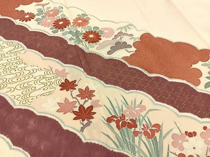 平和屋着物■訪問着　刺繍　流水草花文　金彩　正絹　逸品　未使用　BAAY8774hj