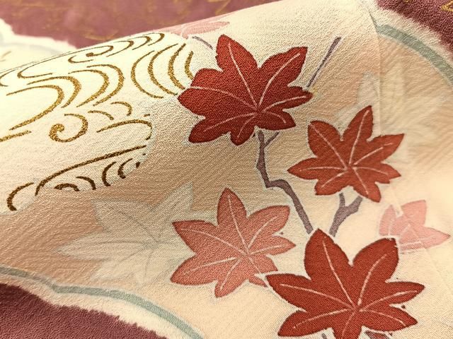 平和屋着物■訪問着　刺繍　流水草花文　金彩　正絹　逸品　未使用　BAAY8774hj