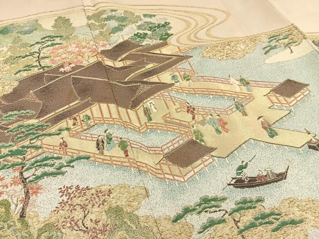 平和屋着物■豪華色留袖　寿光織　名所風景文　暈し染め　金糸　正絹　逸品　BAAY8778hj