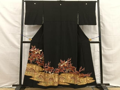 平和屋着物■豪華黒留袖　飛鶴片輪車文　金彩　正絹　逸品　BAAY8779hj