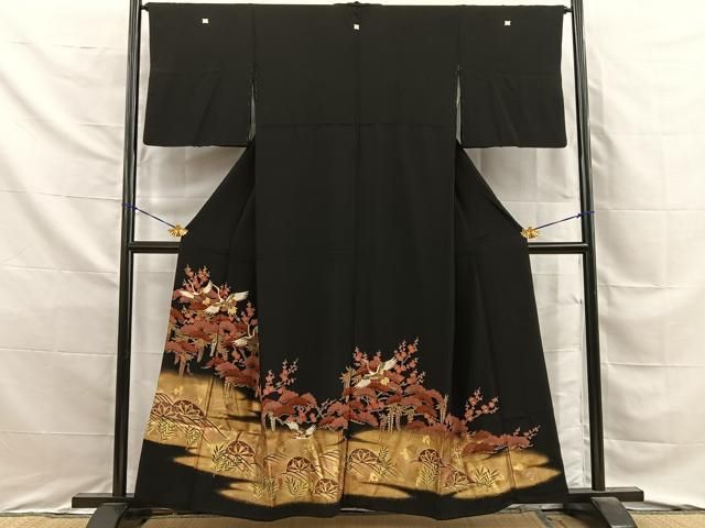 平和屋着物■豪華黒留袖　飛鶴片輪車文　金彩　正絹　逸品　BAAY8779hj