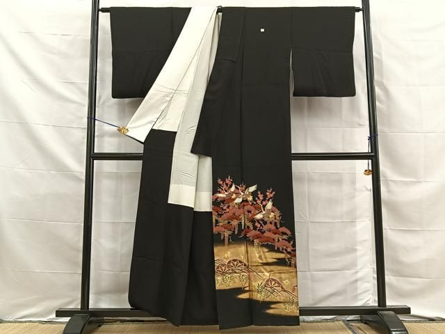 平和屋着物■豪華黒留袖　飛鶴片輪車文　金彩　正絹　逸品　BAAY8779hj