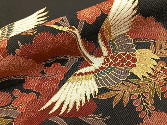 平和屋着物■豪華黒留袖　飛鶴片輪車文　金彩　正絹　逸品　BAAY8779hj