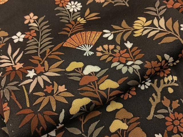 平和屋着物■訪問着　駒刺繍　扇面秋草文　伊勢丹扱い　正絹　逸品　BAAY8780hj