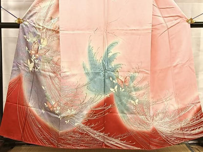 平和屋着物■訪問着　刺繍　乱菊舞蝶文　暈し染め　金銀彩　正絹　逸品　BAAY8781hj