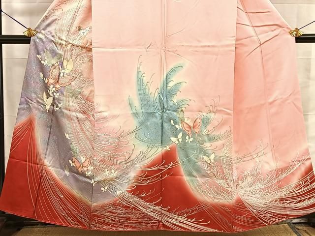 平和屋着物■訪問着　刺繍　乱菊舞蝶文　暈し染め　金銀彩　正絹　逸品　BAAY8781hj