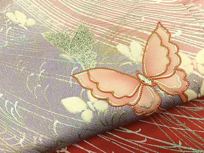 平和屋着物■訪問着　刺繍　乱菊舞蝶文　暈し染め　金銀彩　正絹　逸品　BAAY8781hj