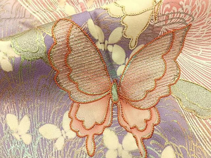 平和屋着物■訪問着　刺繍　乱菊舞蝶文　暈し染め　金銀彩　正絹　逸品　BAAY8781hj
