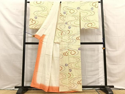 平和屋着物■上質な小紋　総絞り　流水花文　正絹　逸品　BAAY8783hj