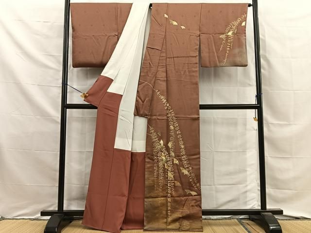 平和屋着物■訪問着　流水檜扇花文　暈し染め　金彩　正絹　逸品　BAAY8786hj