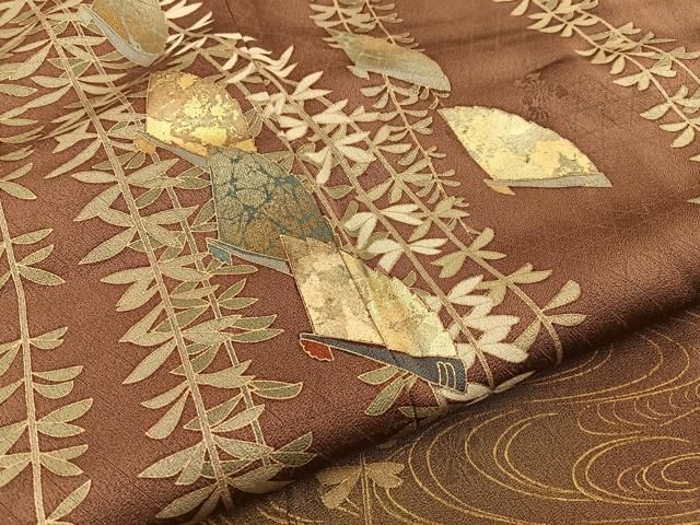平和屋着物■訪問着　流水檜扇花文　暈し染め　金彩　正絹　逸品　BAAY8786hj