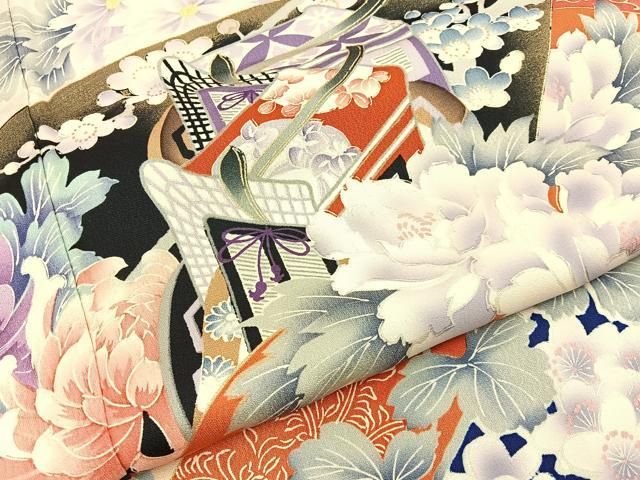 平和屋着物■豪華振袖　刺繍　地紙御所車花文　暈し染め　金彩　正絹　逸品　BAAY8788hj