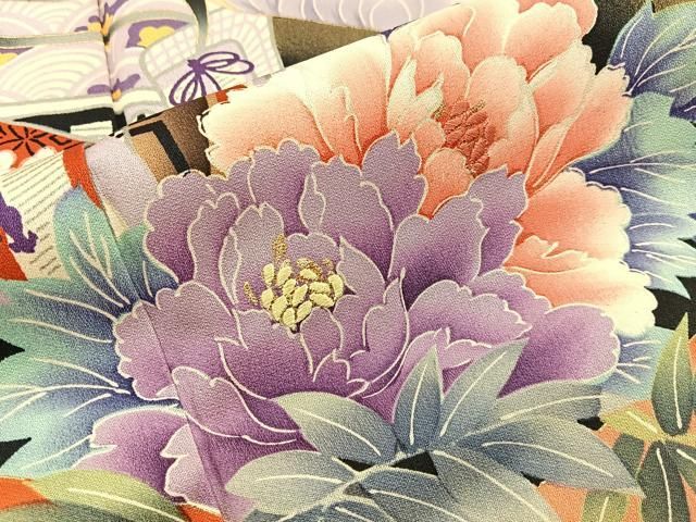 平和屋着物■豪華振袖　刺繍　地紙御所車花文　暈し染め　金彩　正絹　逸品　BAAY8788hj