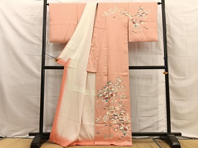平和屋着物■訪問着　松竹梅　流水花文　正絹　逸品　BAAY8789hj
