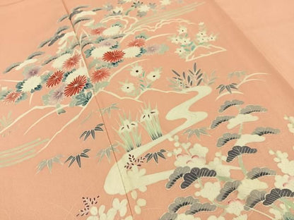 平和屋着物■訪問着　松竹梅　流水花文　正絹　逸品　BAAY8789hj
