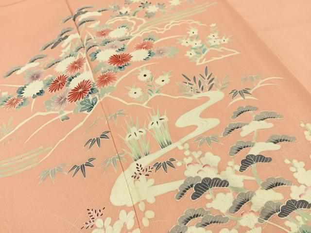 平和屋着物■訪問着　松竹梅　流水花文　正絹　逸品　BAAY8789hj