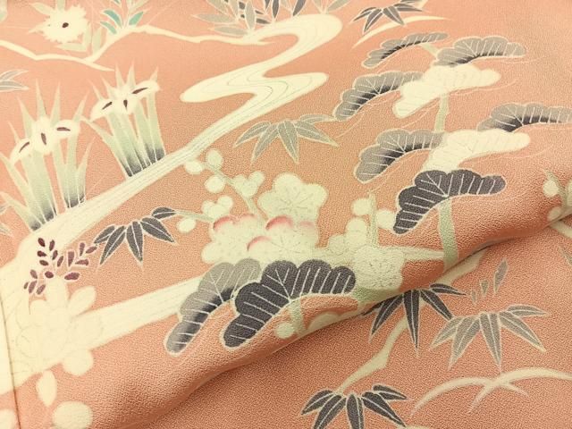 平和屋着物■訪問着　松竹梅　流水花文　正絹　逸品　BAAY8789hj