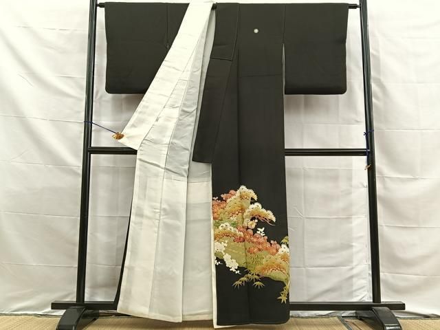 平和屋着物■豪華黒留袖　駒刺繍　松竹梅菊文　金彩　正絹　逸品　BAAY8794hj