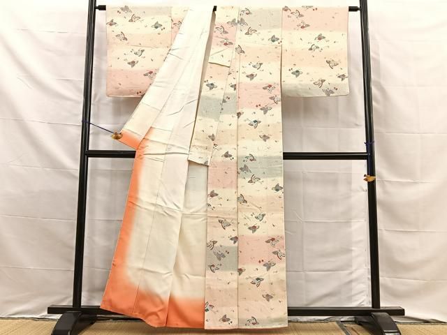 平和屋着物■上質な小紋　花蝶文　暈し染め　正絹　逸品　BAAY8799hj