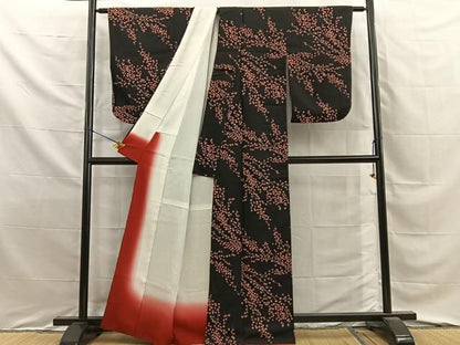 平和屋着物■上質な小紋　枝花文　黒地　正絹　逸品　BAAY8800hj