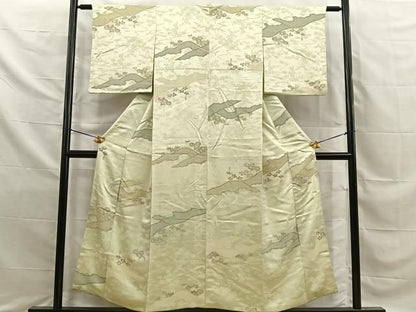 平和屋着物■上質な小紋　寿光織　秋草文　金銀糸　正絹　逸品　BAAY8802hj
