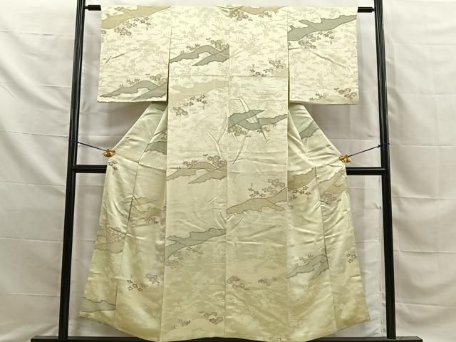 平和屋着物■上質な小紋　寿光織　秋草文　金銀糸　正絹　逸品　BAAY8802hj