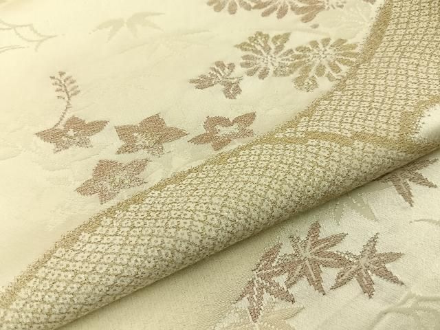 平和屋着物■上質な小紋　寿光織　秋草文　金銀糸　正絹　逸品　BAAY8802hj