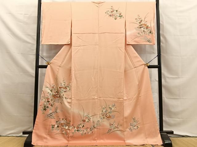 平和屋着物●訪問着　地紙御所車花文　暈し染め　金彩　ロング丈　正絹　逸品　BAAY8803hj