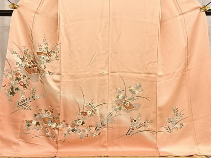 平和屋着物●訪問着　地紙御所車花文　暈し染め　金彩　ロング丈　正絹　逸品　BAAY8803hj