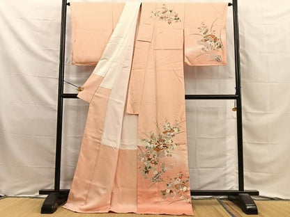 平和屋着物●訪問着　地紙御所車花文　暈し染め　金彩　ロング丈　正絹　逸品　BAAY8803hj