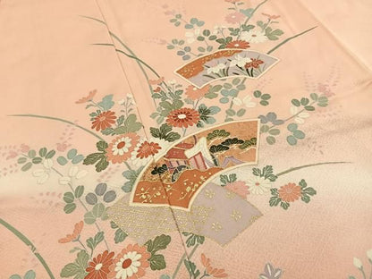 平和屋着物●訪問着　地紙御所車花文　暈し染め　金彩　ロング丈　正絹　逸品　BAAY8803hj