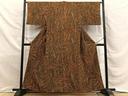 平和屋着物■上質な小紋　更紗花唐草文　正絹　逸品　BAAY8813hj