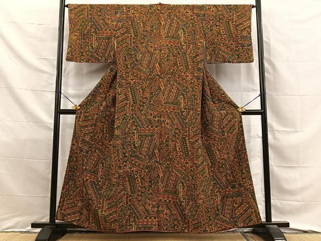平和屋着物■上質な小紋　更紗花唐草文　正絹　逸品　BAAY8813hj