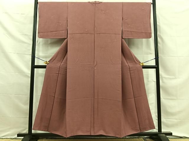 平和屋着物■上質な色無地　竜田川地紋　蘇芳香色　正絹　逸品　BAAY8821hj