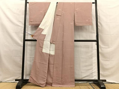 平和屋着物■上質な色無地　風景地紋　赤白橡色　正絹　逸品　未使用　BAAY8822hj