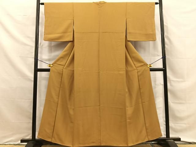平和屋着物■上質な色無地　黄唐茶色　正絹　逸品　BAAY8824hj