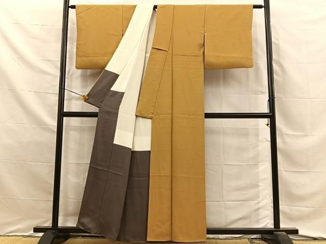 平和屋着物■上質な色無地　黄唐茶色　正絹　逸品　BAAY8824hj