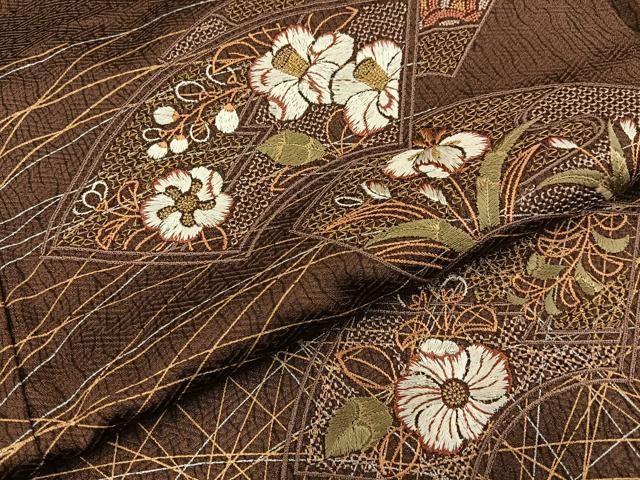 平和屋着物■中国三大刺繍　スワトウ刺繍　訪問着　地紙草花文　金銀彩　正絹　逸品　BAAY8827hj
