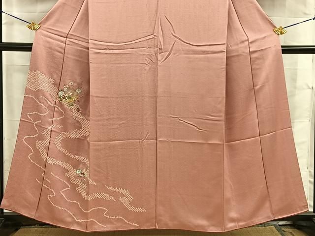 平和屋着物■訪問着　絞り　駒刺繍　雪輪花文　正絹　逸品　BAAY8830hj