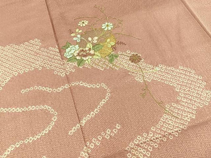 平和屋着物■訪問着　絞り　駒刺繍　雪輪花文　正絹　逸品　BAAY8830hj