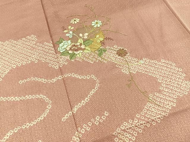 平和屋着物■訪問着　絞り　駒刺繍　雪輪花文　正絹　逸品　BAAY8830hj