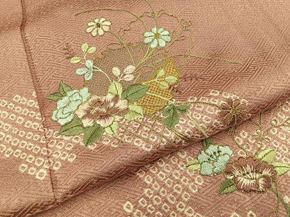 平和屋着物■訪問着　絞り　駒刺繍　雪輪花文　正絹　逸品　BAAY8830hj
